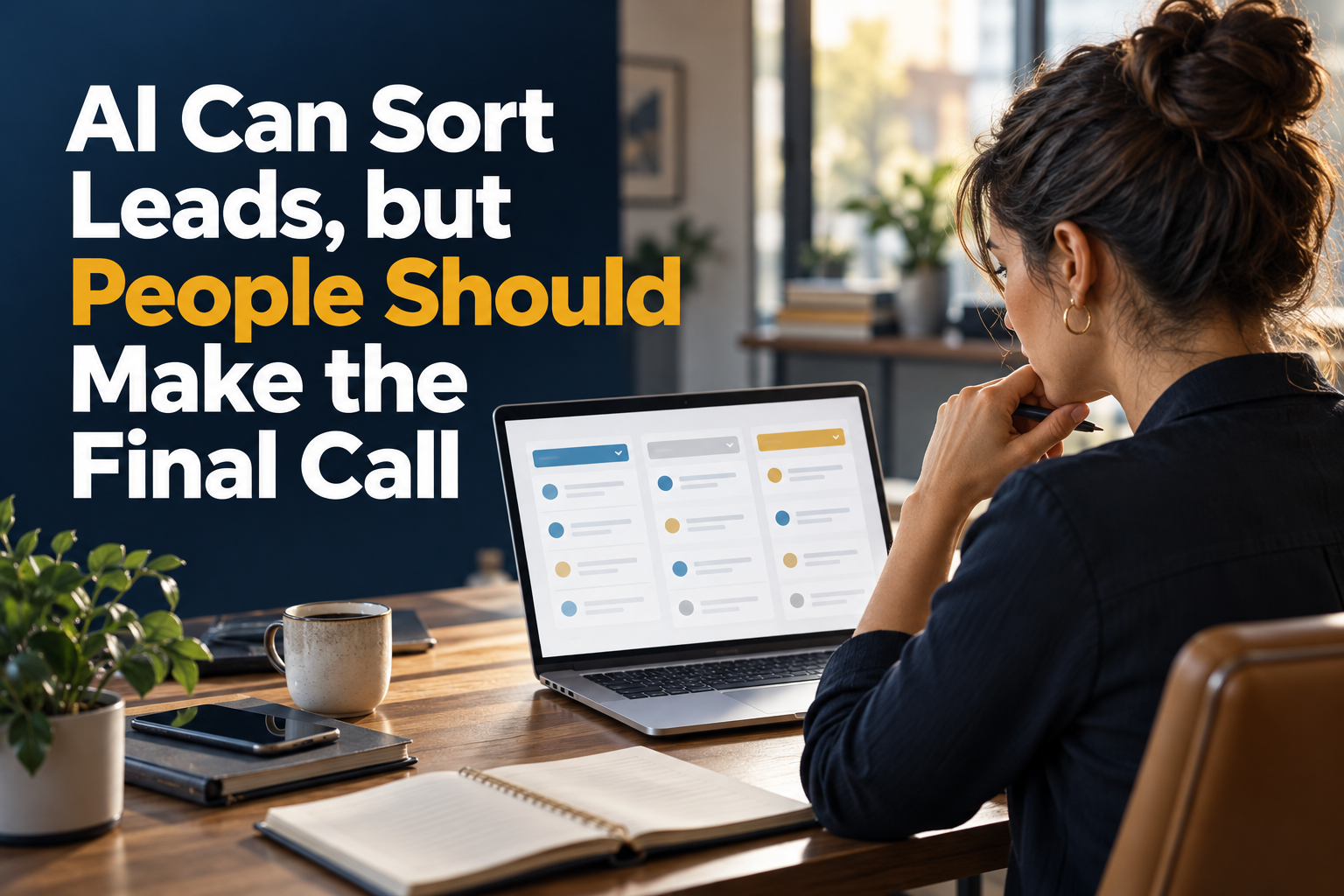 Business owner reviewing AI-assisted lead intake information before making a decision