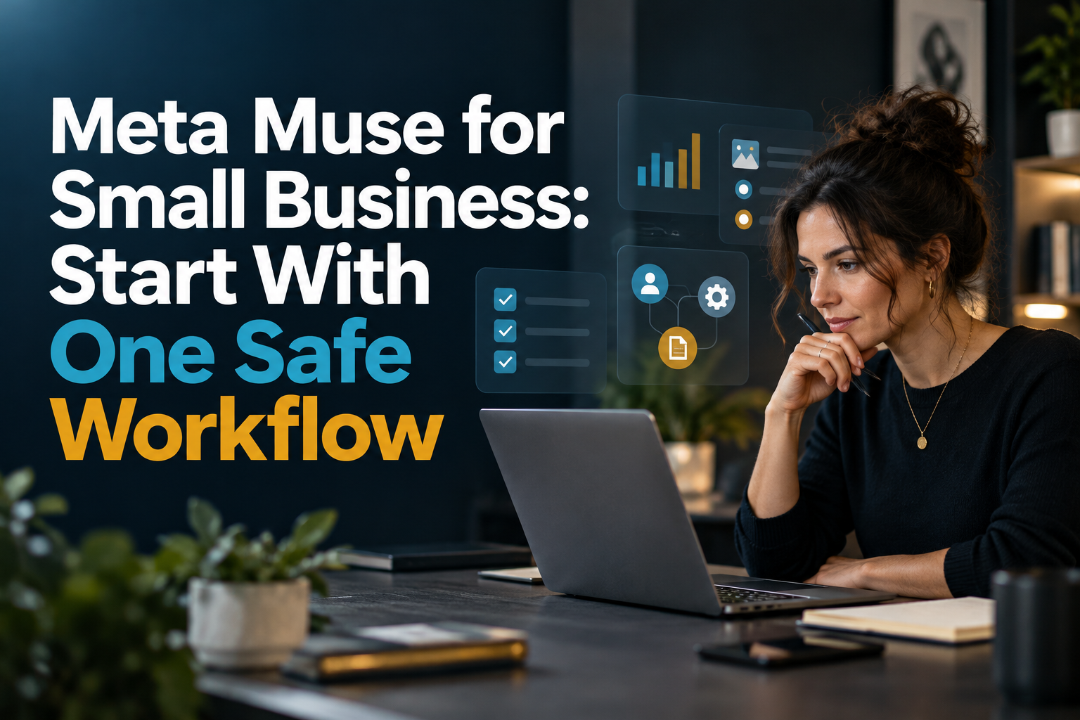 Small business owner reviewing a Meta Muse workflow with human approval