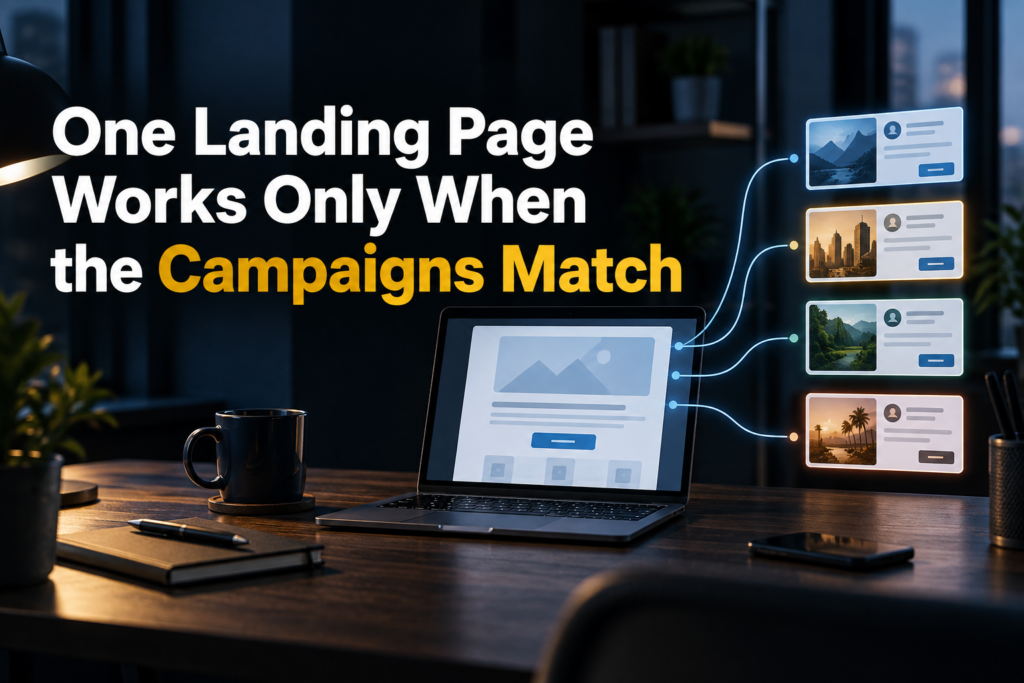 One landing page connecting to several matched advertising campaigns