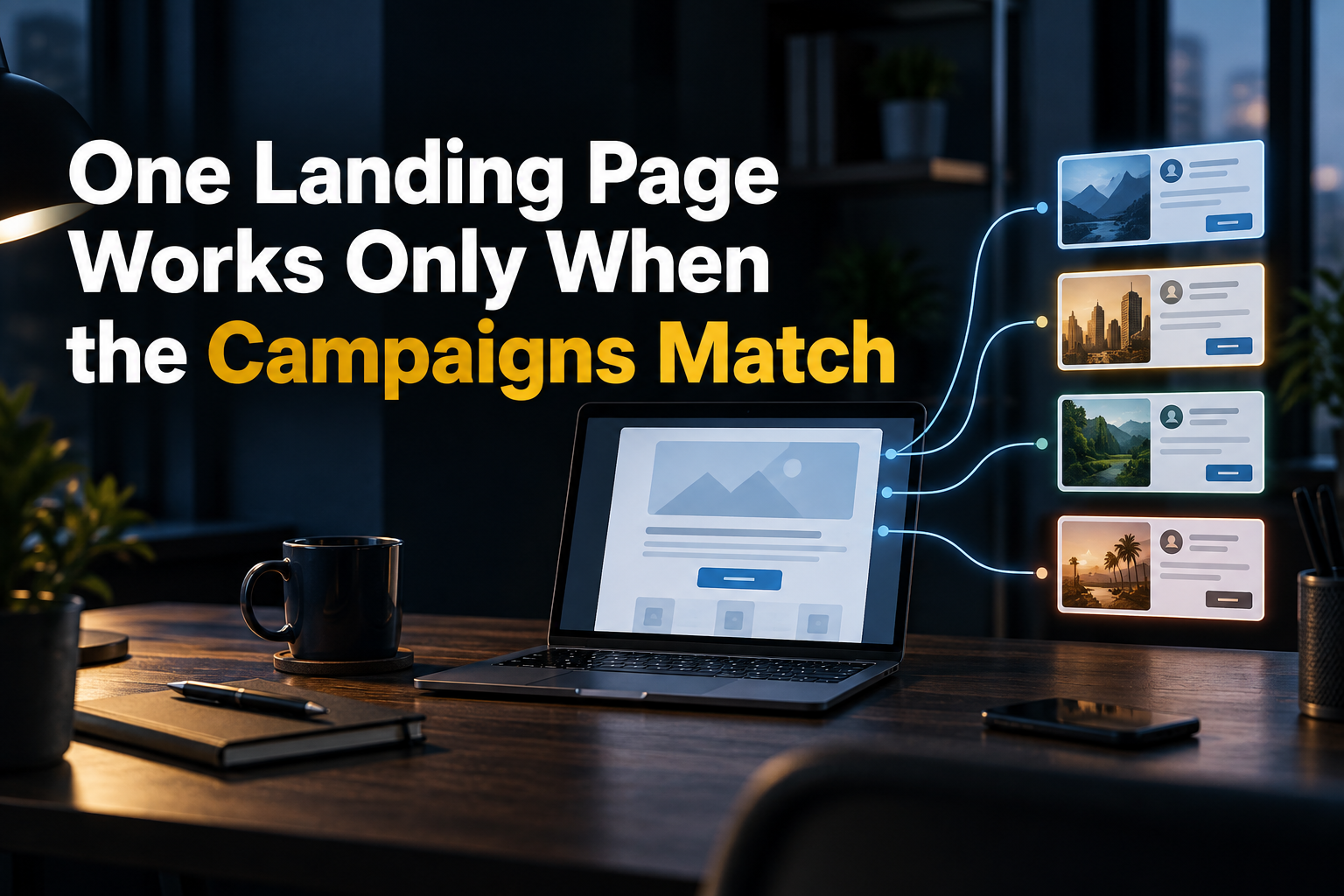 One landing page connecting to several matched advertising campaigns
